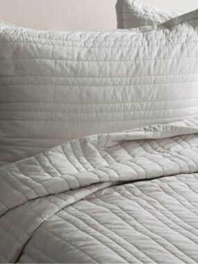 Light Blue Quilted Organic Cotton Coverlet and Shams - Retail $154